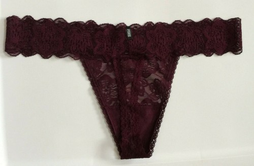 Victoria's Secret weinrot Blumen Spitze Tanga Höschen Größe L verzierte Nieten Taille - Bild 13 von 14