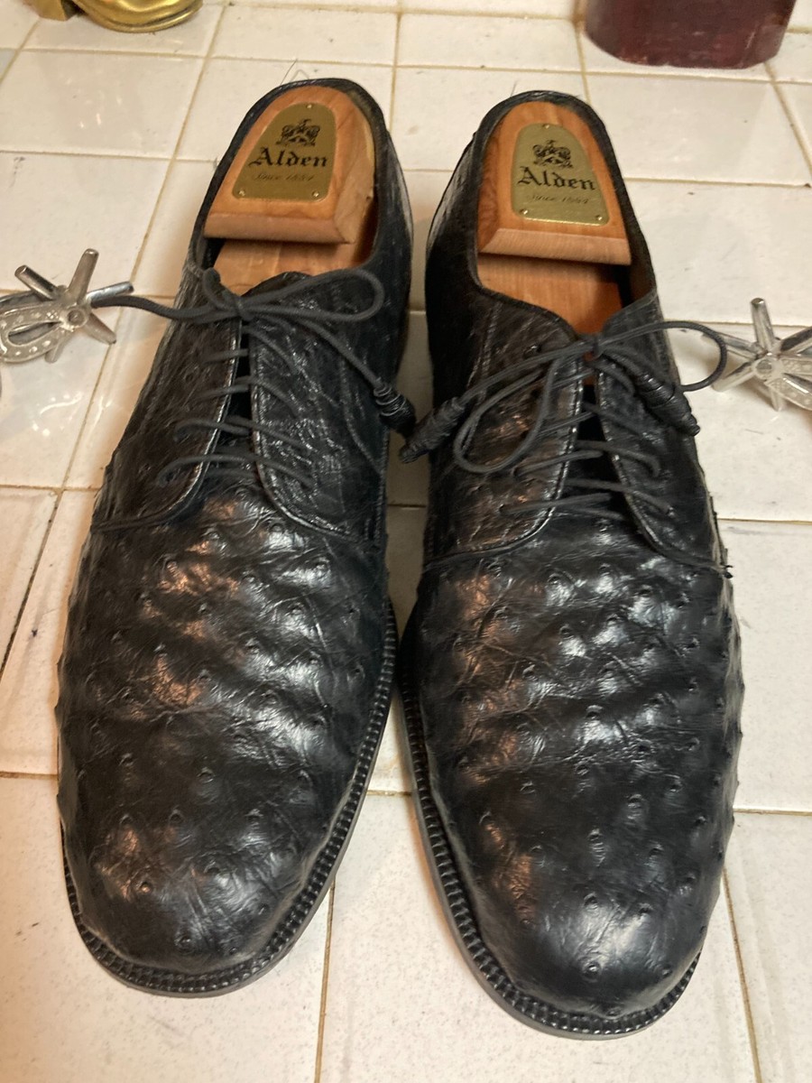 MARQUEZ DE LEON BLACK OSTRICHLACE UP ITALIAN OXFORD SHOES 10 M