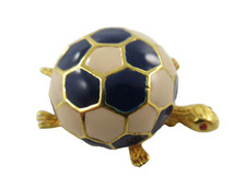 Blue  Cream Enamel Turtle Gold Tone Brooch, Pin