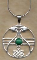 Real Sterling Silver Rennie Mackintosh Celtic Pendant Green Stone & Snake Chain Real Sterling Silver Rennie Mackintosh Celtic Pendant Green Stone & Snake Chain