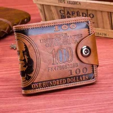 Men's Wallet with Hasp US100 One Hundred Dollar Embossed Vintage Brown