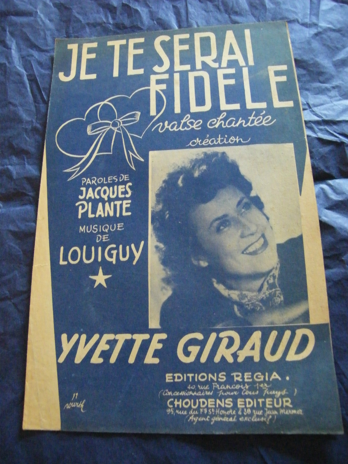 Sheet Music Je Te Serai Fidèle Yvette Giraud 1946