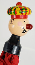 Vintage Totes Red Umbrella Happy Man With Hat Wood Head Handle 13.5"
