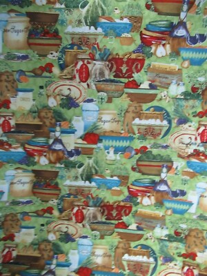  POTPOURRI Grace Pullen S.S.I. Cotton Fabric Spices Bowls Wines 1 YD X 44'' NEW