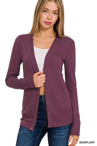 Women Snap Button Front V-Neck Soft Stretch Rayon Blend Fabric Sweater Cardigan - Picture 5 of 64