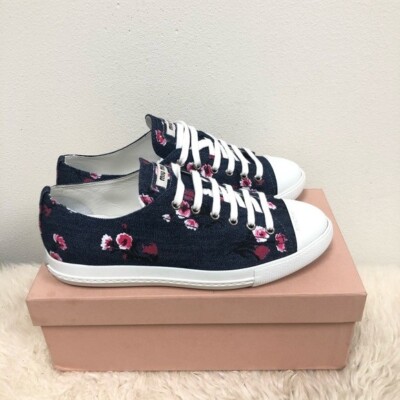 NIB Miu Miu Floral Plume Embroidered Denim lace New Balance sneaker trainers 39