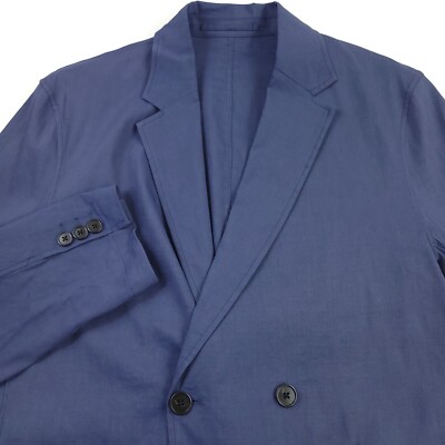 $445 Theory Clinton Double-Breasted Blue Linen Blazer Jacket Mens