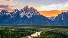 Landscape nature mountains snowy peak field river forest Custom Gaming Mat Desk