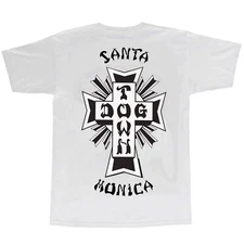 Dogtown Skateboard T-Shirt Santa Monica Cross Logo White/Black