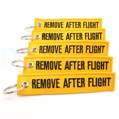 REMOVE AFTER FLIGHT KEYCHAIN QTY= 5 PCS YELLOW/black TAGS FLAGS PILOT CREW