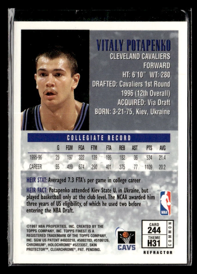 1996 Finest #244 Vitaly Potapenko Refractor EX/NM - Image 2 of 2