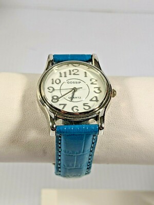 Gossip Silver Tone Blue Leather Band Watch 8 Inch