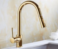 Newly Pull Out Sprayer Kitchen Brass Faucet Gold Sink Mixer Tap Vanity Swivel