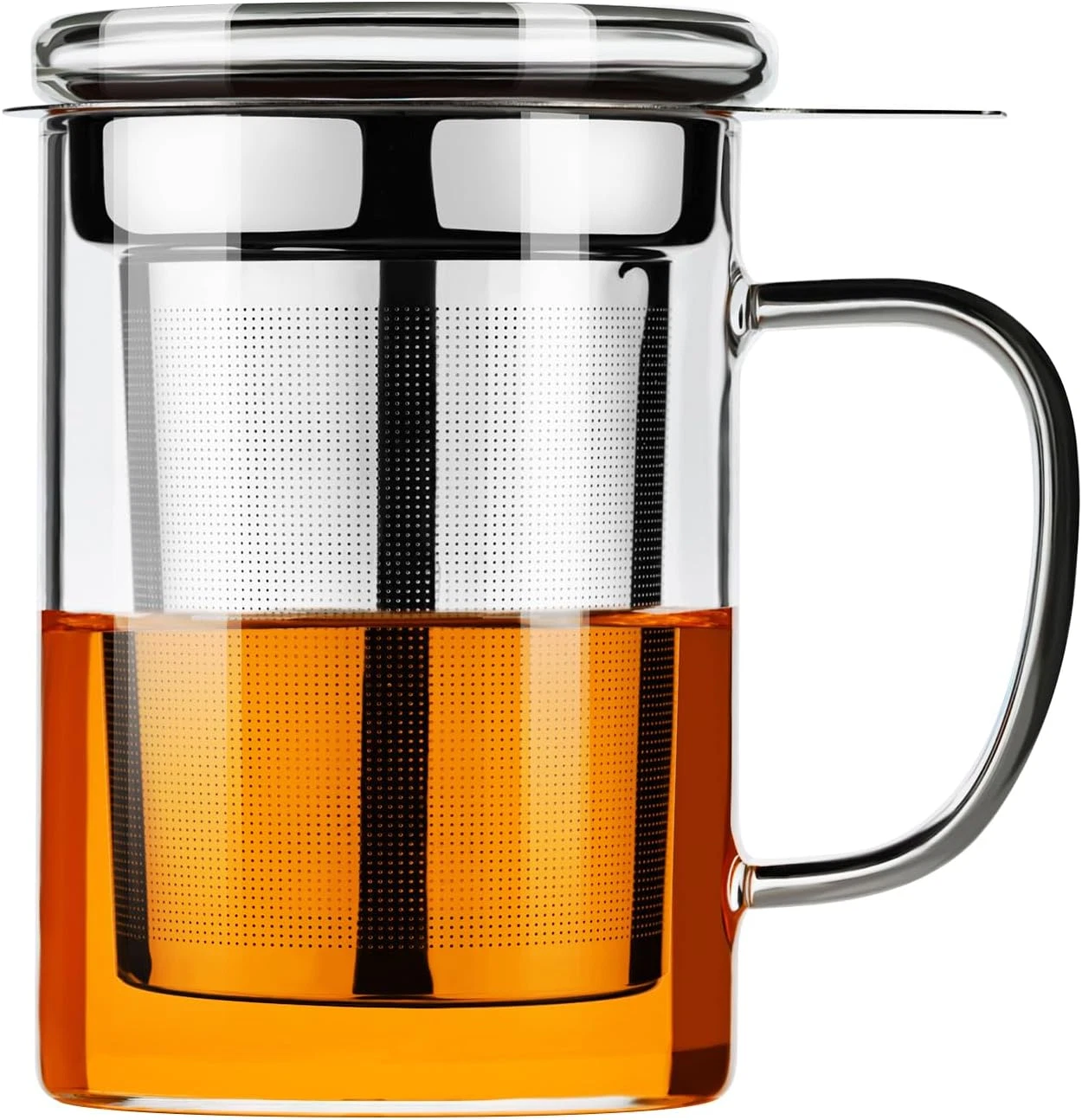 Taza te vidrio borosilicato 450ml infusor acero inoxidable extraible tapa regalo