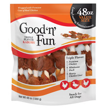 Good 'n' Fun Triple Flavor Kabobs, Rawhide Chews for All Dogs, 48 oz SALE