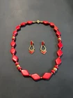 VTG Crown TRIFARI Necklace & Earrings Red Lucite Statement Estate Jewelry