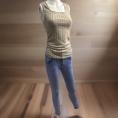 SET Jeans Size 1 and  S Beige/Ribbed Knit Square Neck Tank Top Sleeveless.