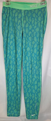 #570  Nike Pro Girls Leggings Size XL Green & Blue Dri Fit
