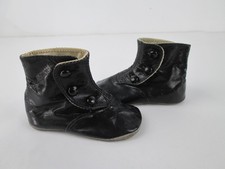 Antique Victorian Button Up Baby Shoes Black High Top Leather