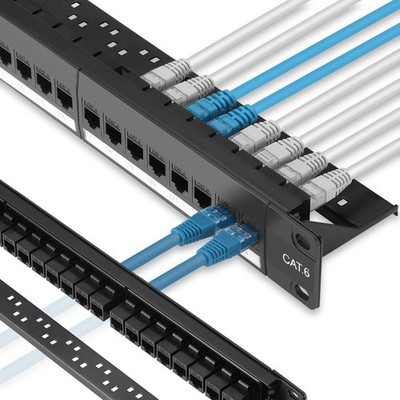 Rapink Patch Panel 24 Port Cat6 with Inline Keystone 10G Support, Pass-Thru C...