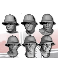 1/35 Resin Pith Helmet Soldier Heads Set (6) WW2 Tropical Expressions Diorama