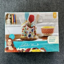The Pioneer Woman Floral Medley Pattern AOP Utensil Holder NOB! (4) Piece Set