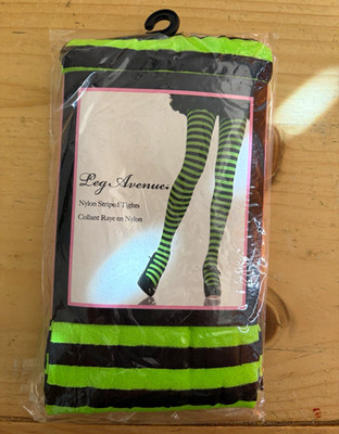 Leg Avenue Women s Striped Tights Opaque Green/Black One Size Halloween Costume