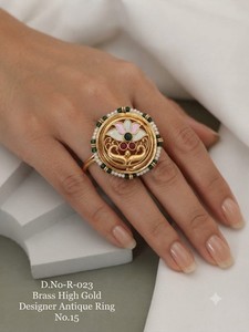 Authentic Sacred Lotus & Peacock Antique Gold- Plated Talisman Ring