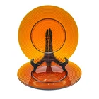 VTG MCM Amber Glass Dinner Plates 10 5/8" Set 2 Beehive Ribbed Concentric Rings