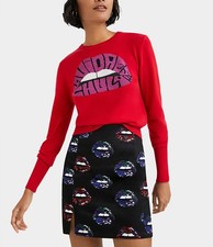 Desigual Rock MOHNBLUMEN schwarz Lippen Print Bleistift gerade Stretch Baumwolle Mini Strick