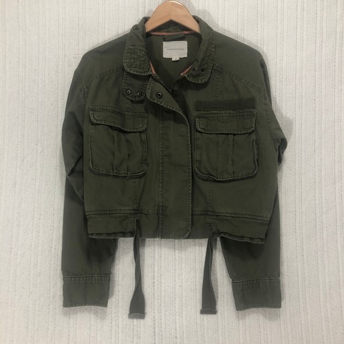 Chaqueta corta Aeropostale verde oliva estilo militar bolsillos utilitarios para mujer - Imagen 8 de 8