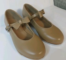 Bloch Girls Tap Shoes Size 11 M Mary Jane Style Tan With Bows On Strap, Buckle.