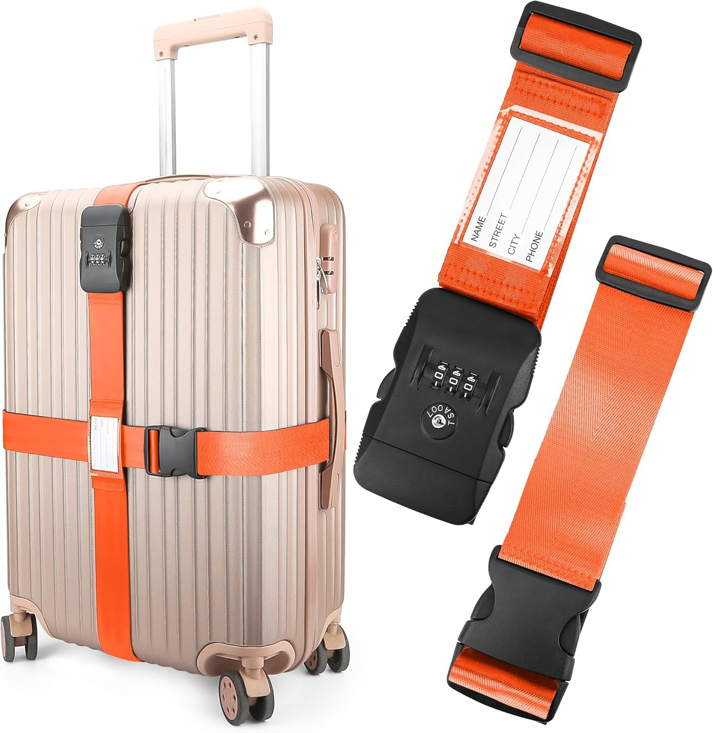 Straps, Orange Tsa Approved Luggage Strap Belt With Combinat