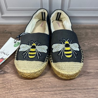 Joules Shelbury Espadrilles Womens Navy Blue Embroidered Bee Canvas Flats 5 NEW