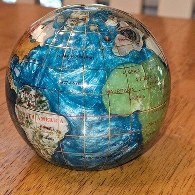 Alexander Kalifano Bahama Blue Opalite Earth Globe Paperweight Inlaid Gemstones