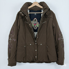 Bogner Womens Apr s-Ski Luxury Euro-Chic Ski Jacket Sz 42 Embroidered Rhinestone
