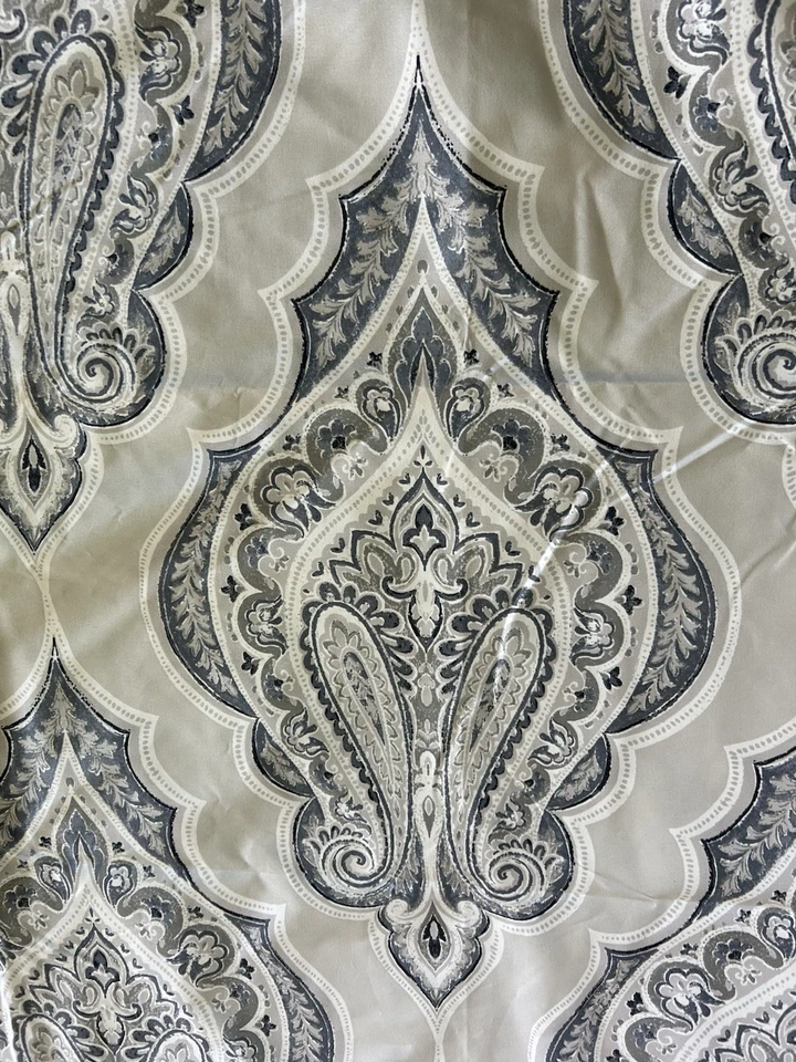 Envogue Drape Curtain 96" x 54" Gray Paisley Blue Cotton Lined Thick x 4 - Image 2 of 4