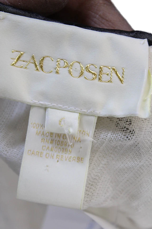 Женская белая хлопковая блузка с v-образным вырезом на пуговицах с коротким рукавом Zac Posen размер 6 - Изображение 4 из 4