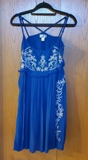 Band of the Free Blue Spaghetti Strap Flow Dress Floral Embroidered Womens Small