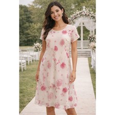 Jessica Howard Size 12 Pink Floral Chiffon Overlay Dress Knee Length 6