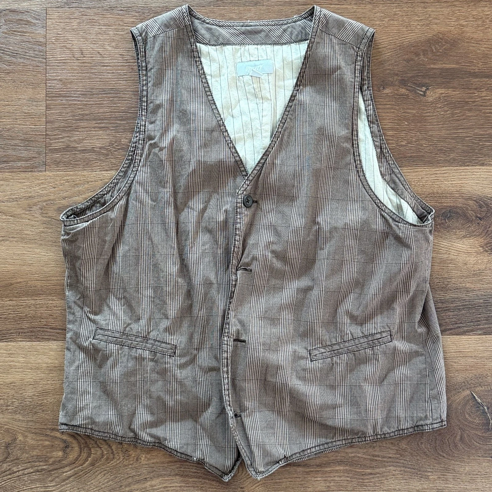Vintage Y2K Utility Vest Size L Brown Plaid Skull Interior - product detail image 1