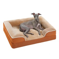 28"L Orthopedic Dog Bed with Supportive Foam, 2-Layer Waterproof Cover, Khaki M