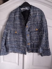 Jacke Kurz Zara Gr 36 Boucle Blau