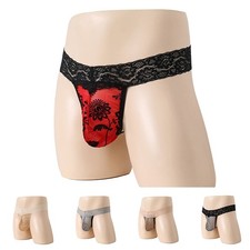 Mens Lace Thongs Bulge Pouch Bikini Underwear Low Waist G String Briefs