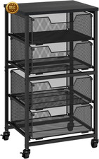 Rolling Cart with Drawers, 4-Drawer Storage Cart on Wheels with Wooden Top, Meta