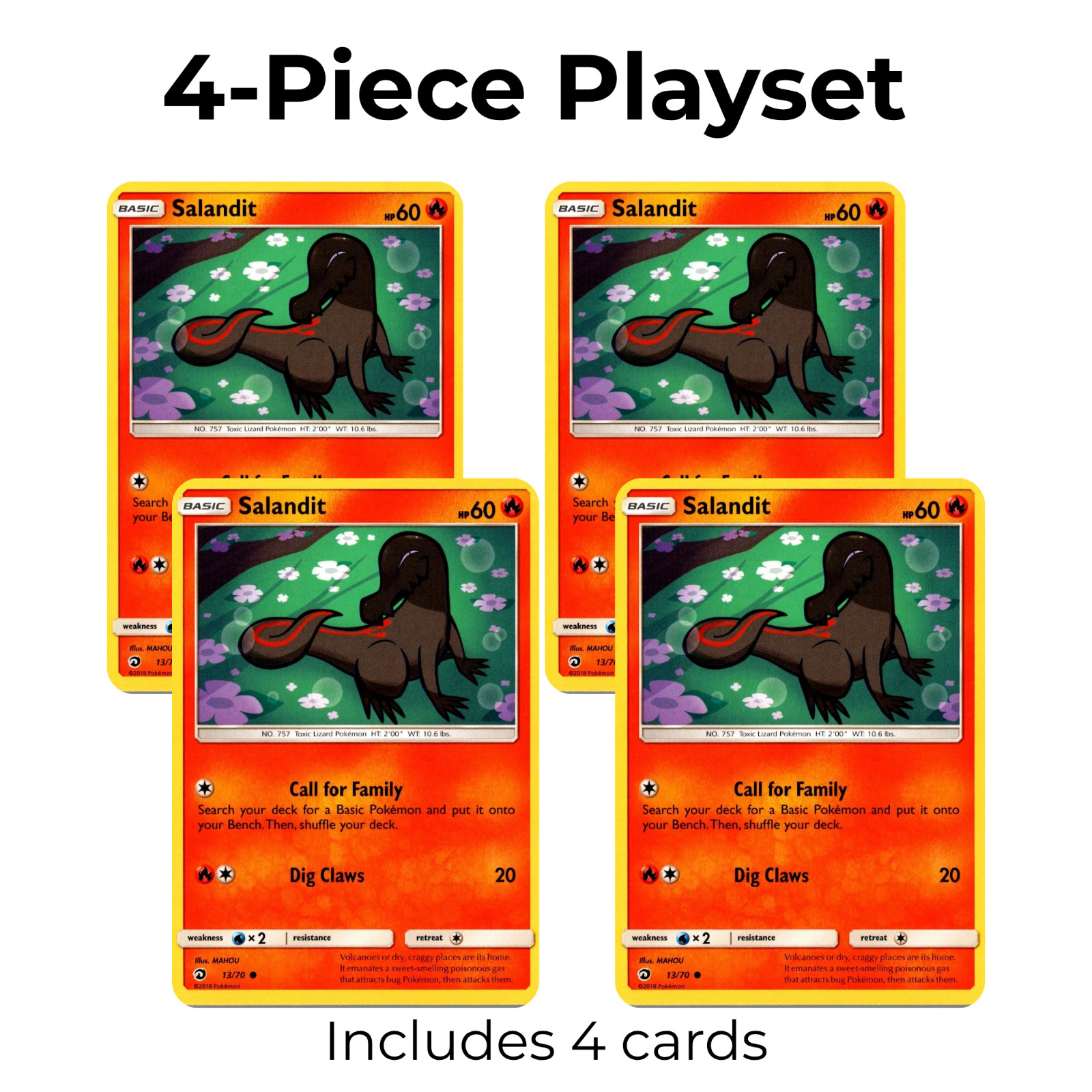 Salandit 13/70 Common Dragon Majesty Lightly Played Playset (4x) Pokemon Card