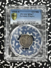 1916-A Germany 1/2 Mark PCGS MS67 Lot#WG6 Silver! Gem BU!