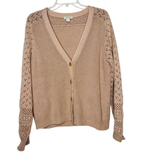 Sundance My Darling Cardigan Pointelle Knit Ribbed Sweater M Birds Eye Cotton
