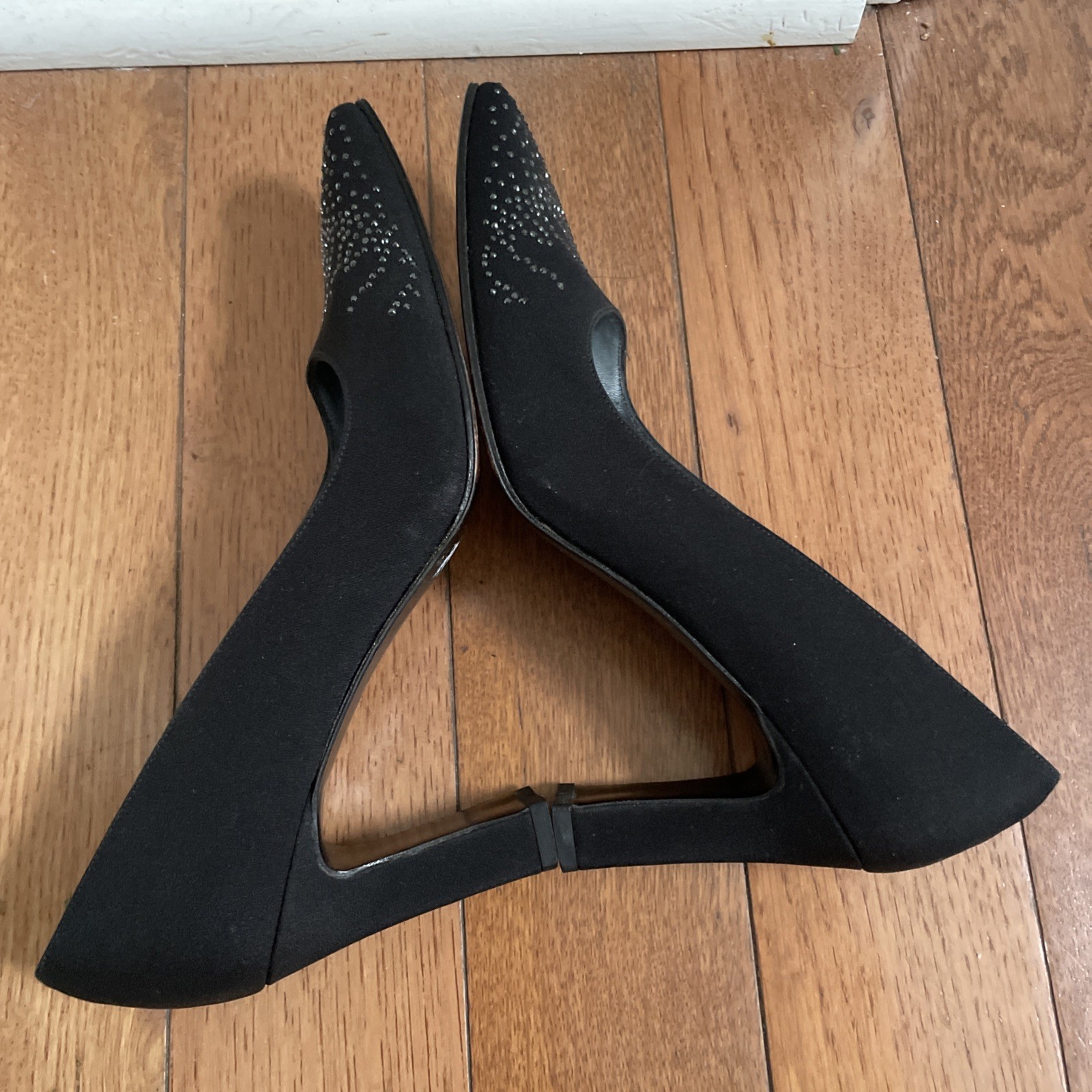 Stuart Weitzman Women's Black Sparkle Rhinestone Pumps Heel Size 7.5 AA