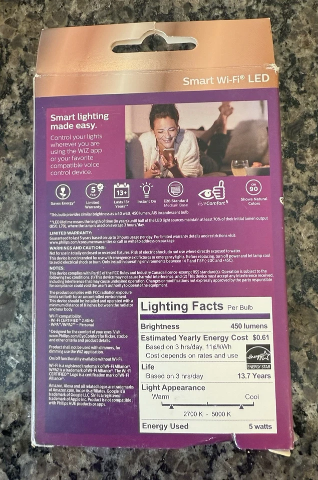 Philips 567222 40W A15 Smart Wi-Fi Vintage Edison LED Bulb Tunable White 2700K - Image 2 of 4